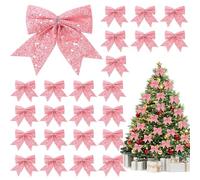 Shining She Glitter Pink Christmas Bows Decorations, Small Christmas Tree Bow Ornaments, Sequin Bow Ties for Xmas Wreaths, Garland, Tree Decoration (Pink 24PCS Mini)