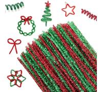 Shining She Glitter Pipe Cleaner Christmas 200 PCS, Chenille Stem, 100 Green Pipe Cleaners, 100 Red Crafting-Pipe Cleaners for DIY Christmas Craf