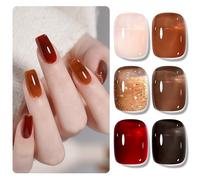 Shining She Jelly Gel Nail Polish Kit - 6PCS Nude Pink Brown Red Black Sheer Transparent UV/LED Soak-Off Gel for Nail Art Salon DIY Home, 8ML