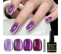 Shining She Magnetic Cat's Eye Gel Nail Polish - 4 Colors: Grey, Purple, Dark Grape - Soak-Off UV/LED Jelly Glass Crystal - For Nail Art Salon & DIY Home, 8 ML