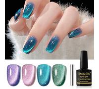 Shining She Magnetic Cat's Eye Gel Nail Polish - 4 Colours: Purple, Blue, Pink, Green with Magnet, Soak-Off UV/LED Jelly Glass Crystal for Nail Art, Salon, DIY, Home, 8 ML