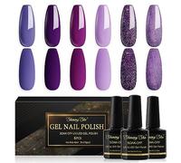 Shining She Nail Polishes Set, 6 Colours Purple Wisteria Rose Purple Polish Set Soak-Off UV/LED Blue Series Nail Polish Gel for Nail Art Salon DIY Home, 8ML
