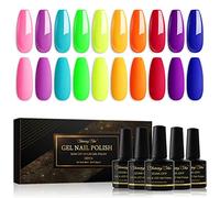 Shining She Neon Gel Nail Polish Set, 10 Pack Rose Green Yellow Orange Blue Purple Gel Polish Set Soak-Off UV/LED Lamp Nail Polish Gel for Women Nail Art Salon DIY Home, 8ML