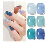 Shining She UV/LED Gel Nail Polish Kit - 6 Color Light Blue/Cyan Light Green Sheer Transparent Soak-Off Polish for Nail Art Salon & DIY Home, 8ML