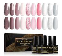 Shining She UV/LED Gel Polish Set - 10 Colours Pink White Grey Glitter Pastel - Soak-Off Nail Manicure for Salon and DIY Home, 8ML
