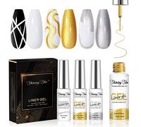 Shining She UV/LED Nail Polish Line Gel in Gold, Silver, White for French Tip Manicure Art, Soak-Off Formula - 8ML