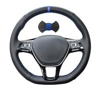 Shining wheat Black Artificial Leather Car Steering Wheel Cover for Golf 7 Mk7 New Polo Jetta Passat B8 Tiguan 2017 (Blue line + blue mark)