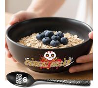 SHININGSOUL 33 OZ Large Ceramic Cereal Killer Cereal Bowl Set - 7'' Caliber Matte Black Bowl + Stainless Steel Cereal Killer Spoons - Great Gift Idea Father's day Birthday Retirement Gift Box, KLB7