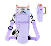 ShiningUU Adjustable Cup Holder Pouch with Phone Pocket, 40oz Cup Bag for Water Bottle Carrier Bag Compatible with Stanley Travel Cup Accessories, Beach Outdoor Cups Organizer, Purple Bottle Bags