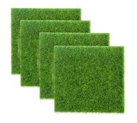 ShiningUU Fake Grass Mat 4Pcs 15x15cm Realistic Artificial Grass Mat Squares - Artificial Grass Plant for Miniature Garden, Dollhouse Decor & Craft Modelling (Life-Like Texture)