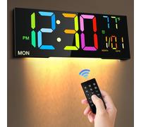 Shinkuro 8 Colors Digital LED Wall Clock, 16.2" Large Digital Clock with Temperature, Alarm, Auto Brightness, Date, Auto DST, Temperature, 24/12-hour Wall Clock for Bedroom Office Kitchen Home School