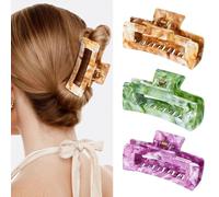 SHINLEA 3Pcs Hair Claw Clips for Women, 4.1 Inch Non slip Claw Clip, Reference Ink Painting Design, Ideal for Home Party and Work Styling, Hair Accessories for Girls Gift (Brown and Green and Purple)