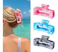SHINLEA 3PCS Hair Clips, 4.1 Inch Non-slip Medium Claw Clips for Thin Hair, Strong Hold Jaw Hair Claw, Reference Ink Painting Design, Hair Accessories for Teen Girls Women Gifts (Pink & Blue & Gray)