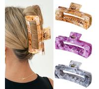 SHINLEA 3PCS Hair Clips, 5 Inch Non-slip large Claw Clips for Thick Hair, Strong Hold Jaw Hair Claw, Reference Ink Painting Design, Hair Accessories for Teen Girls Women Gifts (Brown & Gray & Purple)
