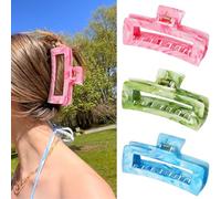 SHINLEA 3PCS Hair Clips, 5 Inch Non-slip large Claw Clips for Thick Hair, Strong Hold Jaw Hair Claw, Reference Ink Painting Design, Hair Accessories for Teen Girls Women Gifts (Green & Pink & Blue)