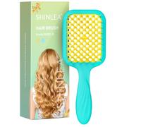 SHINLEA Curly Hair Detangling Brush with Soft Wave Bristles, Women Hairbrush for Thick Hair, Swimming, and Beach, Yellow Blue