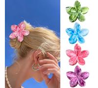 SHINLEA Flower Hair Clips, 4PCS Hawaiian Plumeria Flower Hair Claw, Artistic Multi-color Smudge Pattern Barrettes Hair Accessories for Thick & Thin Hair, Gifts for Women Teen Girls - Color P