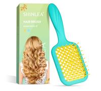SHINLEA Vented Detangler Brush for Curly Thick Hair, Women Hairbrush with Soft Wave-Shaped Bristles, Curl Detangling Brush for Swimming Beach, Yellow and Blue