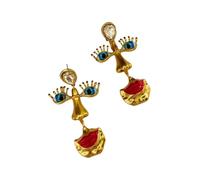 SHINLHUA Exaggerated Red Lip with Eyes Dangle Earrings/Necklace, Earrings