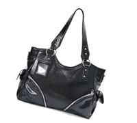 SHINLHUA Handbag Large Capacity Black Tote Purse with Soft PU Look | Double Handles, Silver-Tone Zip Detail and Side Pockets for Daily Commute