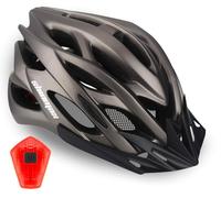 Shinmax Bicycle Helmet with Safety LED Light, CE Certified Bike Helmet Adjustable Mountain & Road Cycle Helmet for Men Women Adult Cycling Helmet with Detachable Visor Backpack Lightweight MTB Helmet