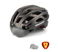 Shinmax Bike Helmet with Safety LED Light Cycle helmet for Men Women Bicycle Helmet with Detachable Magnetic Visor & Liner Breathable MTB Helmet Adult Lightweight Adjustable Size Cycling Helmet NR-096