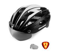 Shinmax Bike Helmet with Safety LED Light Cycle helmet for Men Women Bicycle Helmet with Detachable Magnetic Visor & Liner Breathable MTB Helmet Adult Lightweight Adjustable Size Cycling Helmet NR-096