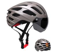 Shinmax Bike Helmet with USB Rechargeable LED Light - Magnetic Goggles & Adjustable Visor, Lightweight MTB/Mountain/Cycling Helmet for Men & Women,Adjustable Size 57-62cm