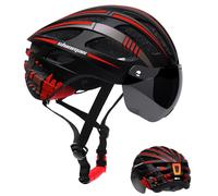 Shinmax Bike Helmet with USB Rechargeable LED Light - Magnetic Goggles & Adjustable Visor, Lightweight MTB/Mountain/Cycling Helmet for Men & Women,Adjustable Size 57-62cm
