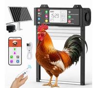 Shinmax Intelligent Solar Automatic Chicken Coop Door with WiFi App 2.4 GHz, Light Sensor, Timer, Anti-Pinch, LCD Display, 4000 mAh Rechargeable Battery