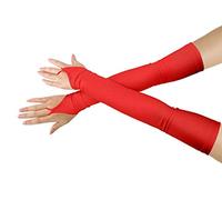 Shinningstar Girls' Boys' Adults' Stretchy Spandex Fingerless Over Elbow Cosplay Catsuit Opera Long Gloves, Red, One Size