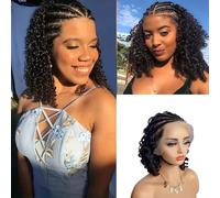 Shinon 12" 13X4 Front Lace Braided Curly Human Hair Wigs Fully Handmade Braided Wig Human Hair Curly Bob Wig Natural Cornrow Braided Wigs for Women