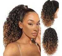 Shinon 14 Inch Short Afro Kinky Ponytail Clip In Synthetic Drawstring Afro Curly Ponytail Extensions (1B-30#)