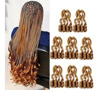 Shinon 16inchs French Curl Crochet Braiding Hair 8packs Loose Wavy Crochet Hair for Braids Pre Stretched Synthetic Extensions Bouncy Braiding Hair Extensions (27#)