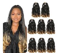 Shinon 16inchs French Curl Crochet Braiding Hair 8packs Loose Wavy Crochet Hair for Braids Pre Stretched Synthetic Extensions Bouncy Braiding Hair Extensions (T1B-27#)