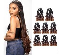 Shinon 16inchs French Curl Crochet Braiding Hair 8packs Loose Wavy Crochet Hair for Braids Pre Stretched Synthetic Extensions Bouncy Braiding Hair Extensions (C14#)