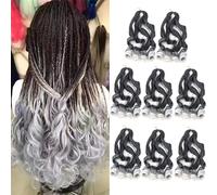 Shinon 16inchs French Curl Crochet Braiding Hair 8packs Loose Wavy Crochet Hair for Braids Pre Stretched Synthetic Extensions Bouncy Braiding Hair Extensions (T1B# GREY#)