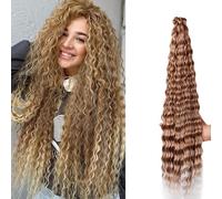 Shinon 30 inch 1/3 Packs Curl Ocean Wave Crochet Hair Deep Wave Bulk Hair Ombre Bohemian Crochet Braids Deep Wave Hair Bundles Synthetic Hair Extensions for Women (60#, 1pack)