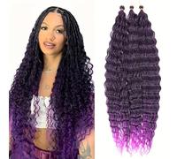 Shinon 30 inch Curl Ocean Wave Crochet Hair Deep Wave Bulk Hair Ombre Bohemian Crochet Braids Deep Wave Hair Bundles Synthetic Hair Extensions for Women (t1b-purple, 1pack)