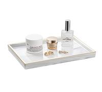 Shinowa Ceramic Vanity Tray, Bathroom Counter Tray Marble Finish Perfume Rectangle Decorative Organizer for Vanity Dresser Bathroom Countertop Living Room Kitchen, Large Size - Marble White