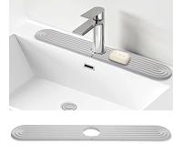 Shinowa Faucet Mat for Kitchen Sink, Diatomite Kitchen Sink Splash Guard, Quick Drying Water Stone for Kitchen Sink, Sink Splash Guard for Kitchen Bathroom,Included Sand Paper (Light Grey, 24'' x 4'')