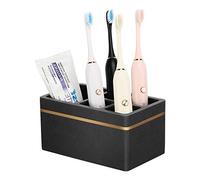 Shinowa Resin Toothbrush Holder, 5 Slots Hygienic Electric Toothbrush Holder Storage Stand Organizer for Toothbrush, Toothpaste, Razor, Gravel Black