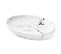Shinowa Soap Dish, Marble Resin Oval White 13.5x9.7x2.3 cm/5.31x3.82x0.91 inch, Durable Soap Saver for Bathroom Sink, Kitchen Counter-Top Organization