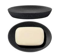 Shinowa Soap Dish, Resin Soap Saver Sponge Dish Tray Mini Storage Tray for Bathroom Sink Bedroom Vanity Table Kitchen Counter-Top Organization, Gravel Black