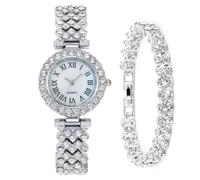 SHINROAD 2Pcs/Set Women Watch Bangle Kit Decorative Attractive Women Luxury Quartz Watch Chain Bracelet Silver