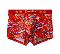 SHINROAD Boxer Underwear Gift Mascot Panties Men's Red Lion Pattern Boxer Briefs Chinese New Year Themed Underwear Red 2 XXL