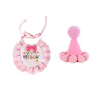 SHINROAD Cat Dog Headgear Pet Bandana Adjustable Strap Happy Birthday Crown Hat Scarf Set for Dogs Cats Lace-embroidered Bib Waterproof Towel Cute Party Pink A