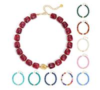 SHINROAD Chunky Necklaces for Women Multicoloured Resin Beaded Square Short Necklace Trendy Boho Collar Choker for Summer Beach Holiday Party J