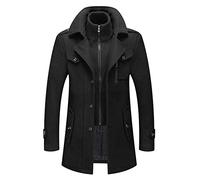 SHINROAD Coat for Men Solid Color soft and comfortable Fake Two Piece Autumn Winter Zipper Buttons men Jacket for Daily Wear Black L