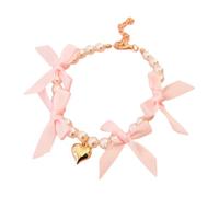 SHINROAD Cute Pet Collar with Faux Pearls Love Pendant Adjustable Dog Pearl Necklace Bow Heart for Small to Medium Dogs Cats Wedding Accessory Retro Design Pink M